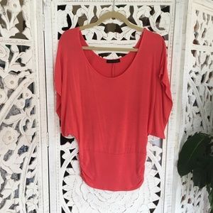 Coral draped short angel sleeve shirt